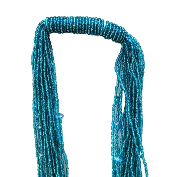 Bijoux Terner NWT Aqua Glass Seed Bead Long Ethnic Lariat Necklace - Picture 4 of 6